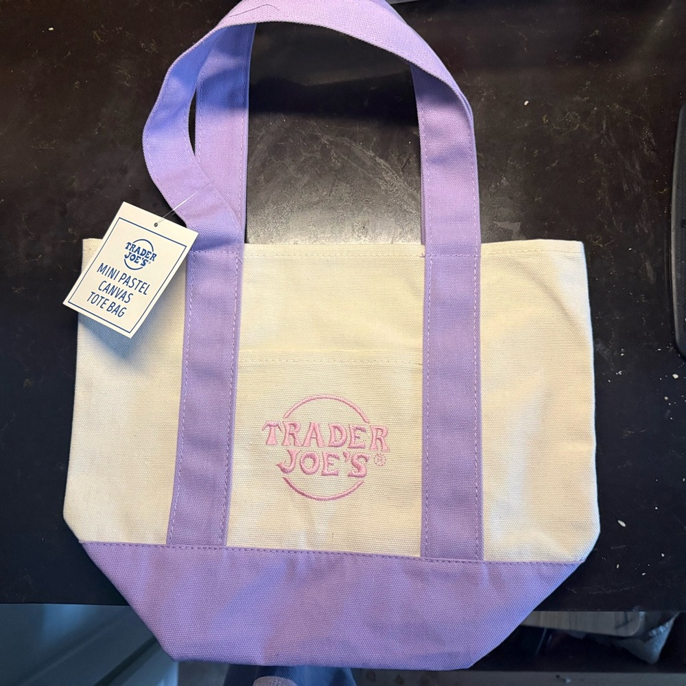 Trader Joe's Lavender & Cream Mini Canvas Tote NWT